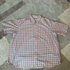 Duluth Trading Mens 3XL Plaid Button Down Shirt Short Sleeve Cotton Orange Blue